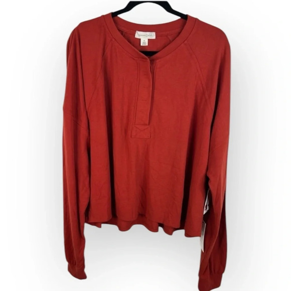 Treasure & Bond Long Sleeve Cropped Henley Top New Size 3X - Picture 1 of 13